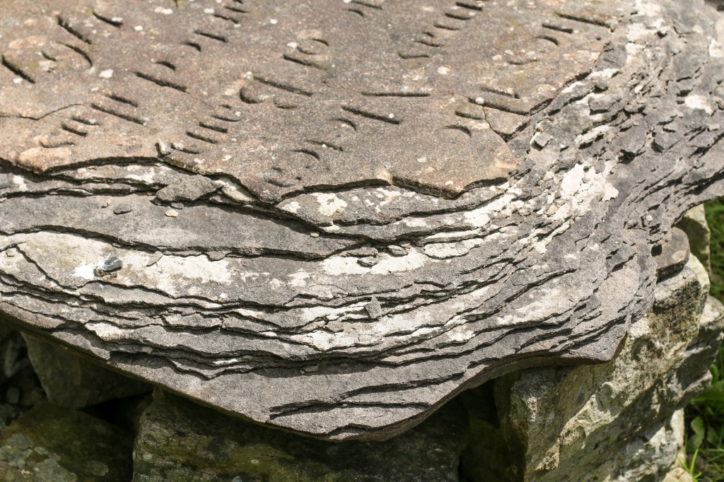 Slate gravestone, worn by the raw weather in the North Yorkshire Dales